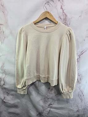 Imperial Sweatshirt Womens Medium Beige Pullover Crew Puff Sleeve Boxy Crop